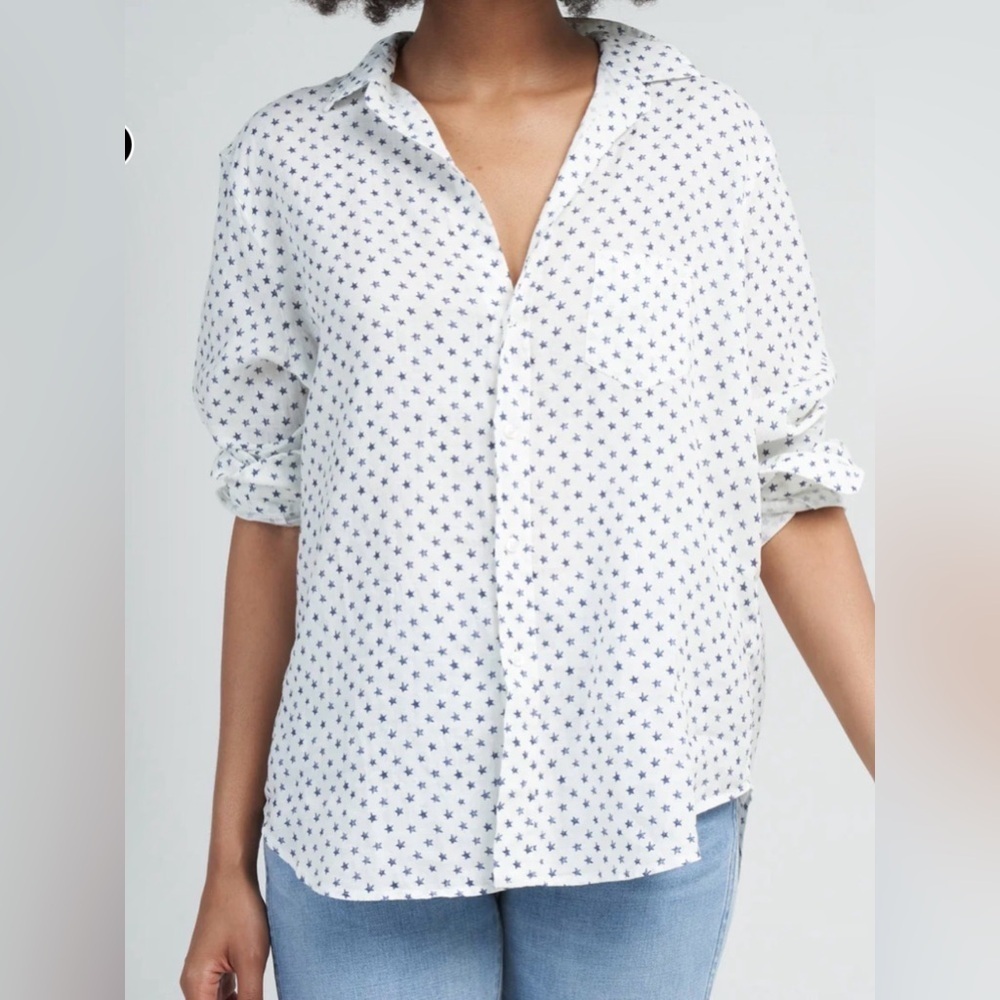 Frank & Eileen Eileen Relaxed Fit Button Up Shirt Navy Stars & White Size XS